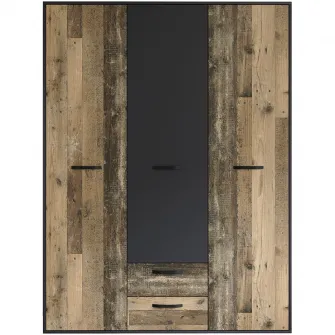 Dulap cu Balamale Irim Yoo, 150x52x200 cm, PAL, 3 usi, 2 sertare, Culoare Gri Beton, Rustic