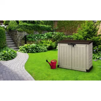 Dulap de gradina Keter Store-it-out Max, 145,5 x 82 x 125 cm, plastic, bej cu acoperis maro