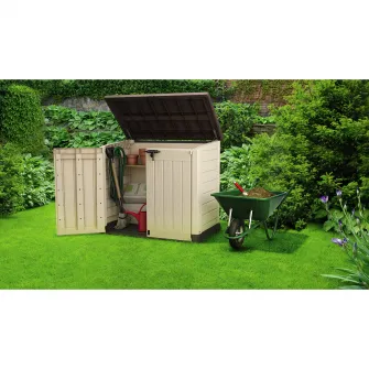 Dulap de gradina Keter Store-it-out Max, 145,5 x 82 x 125 cm, plastic, bej cu acoperis maro