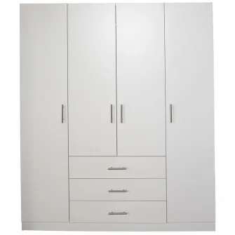 Dulap Nefmob Missouri, dimensiuni 190x160x50cm, 4 usi, 3 sertare, 6 polite, 1 bara umerase, culoare alb
