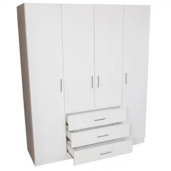 Dulap Nefmob Missouri, dimensiuni 190x160x50cm, 4 usi, 3 sertare, 6 polite, 1 bara umerase, culoare alb