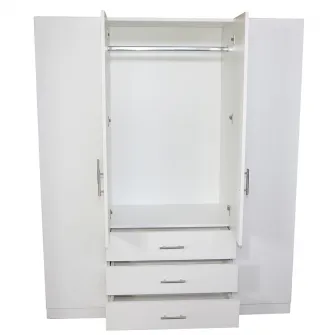 Dulap Nefmob Missouri, dimensiuni 190x160x50cm, 4 usi, 3 sertare, 6 polite, 1 bara umerase, culoare alb