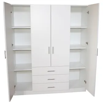 Dulap Nefmob Missouri, dimensiuni 190x160x50cm, 4 usi, 3 sertare, 6 polite, 1 bara umerase, culoare alb