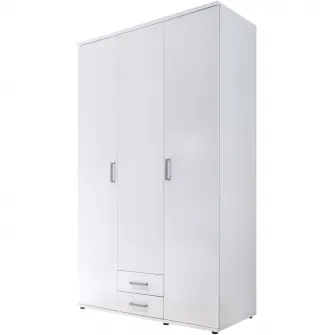 Dulap Olli, 120x53,5x195 cm, 3 usi, 2 sertare, culoare Alb