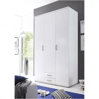 Dulap Olli, 120x53,5x195 cm, 3 usi, 2 sertare, culoare Alb
