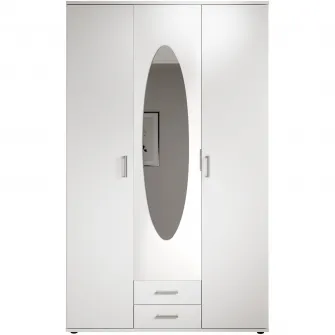 Dulap Paul 3, 120x55x195 cm, 3 usi, 2 sertare, oglinda, culoare Alb
