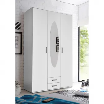 Dulap Paul 3, 120x55x195 cm, 3 usi, 2 sertare, oglinda, culoare Alb