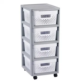 Dulap pe roti cu sertare Curver INFINITY DOTS 4 Cutii x 11L, Alb