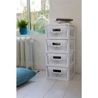 Dulap pe roti cu sertare Curver INFINITY DOTS 4 Cutii x 11L, Alb