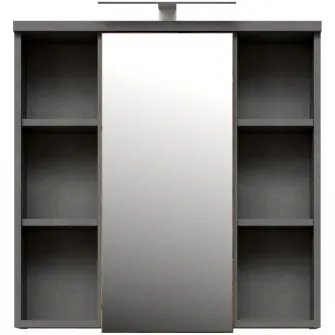 Dulap suspendat pentru baie Forte Veris, 1 usa, cu oglinda si LED, 68.6x 20x 68.1 cm, beton optic gri inchis/ lemn vintage