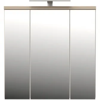 Dulap suspendat pentru baie Forte Veris, 3 usi, cu oglinda si LED, 68.6x20x68.1 cm, stejar Sonoma/ alb super lucios