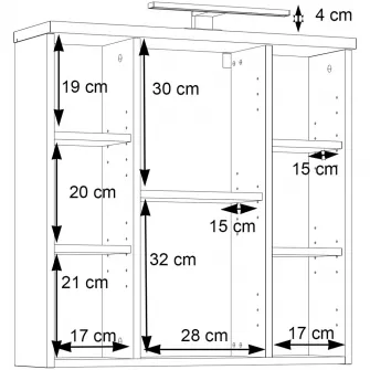 Dulap suspendat pentru baie Forte Veris, 3 usi, cu oglinda si LED, 68.6x20x68.1 cm, stejar Sonoma/ alb super lucios