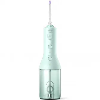 Dus bucal Philips Sonicare HX3826/24 cu tehnologie QuadStream, portabil, 2 moduri de curatare, 3 niveluri de intensitate , include 2 x capete de curatare si 1 x husa trasport, verde menta