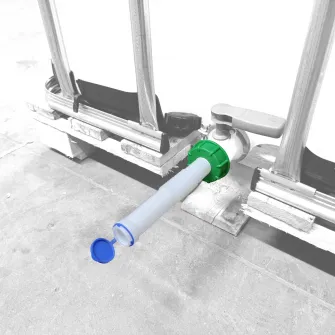 Duza de iesire flexibila pentru rezervoare IBC, DN50, Filet exterior S60x6 de 2, Lungime 20cm, Diametru gaura 30mm, Alb/Verde