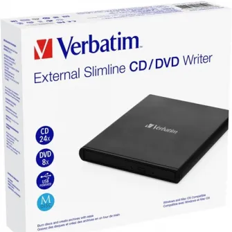 Внешний DVD-RW Verbatim Slimline USB2.0, поддержка Mdisc