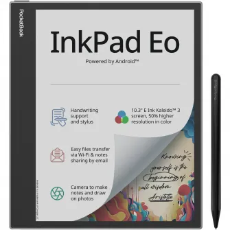 eBook Reader & e-note Pocketbook InkPad Eo, 10.3'' E Ink Kaleido 3, 64 GB, 300 ppi, Android, stilou WACOM, Gri