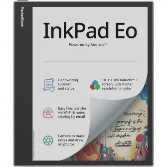 eBook Reader & e-note Pocketbook InkPad Eo, 10.3'' E Ink Kaleido 3, 64 GB, 300 ppi, Android, stilou WACOM, Gri