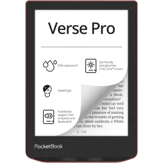 eBook Reader PocketBook Verse Pro PB634, ecran tactil 6.0 E Ink Carta™ 1200, 300dpi, 16GB, SMARTlight, G-sensor, WiFiBluetooth, Passion Red
