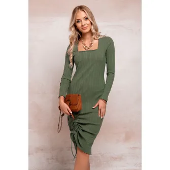 EDOTI, Rochie striata cu decolteu patrat, Kaki, L-XL