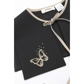 EMMA concept wear, Guler din bumbac cu model cu fluture, Negru, Maro nisip