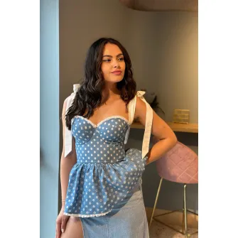 EMMA concept wear, Top cu buline, Alb, Albastru deschis, M