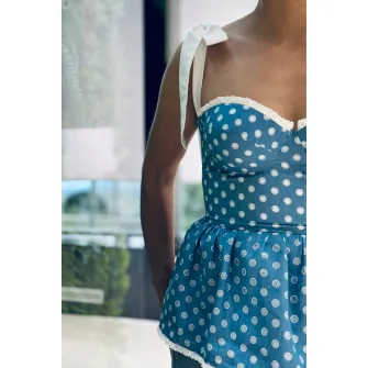 EMMA concept wear, Top cu buline, Alb, Albastru deschis, M