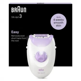 Epilator Braun Silk-Г©pil 3 3-000, MicroGrip, Smart Light, 20 de pensete, 2 viteze, Mov
