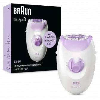 Epilator Braun Silk-Г©pil 3 3-000, MicroGrip, Smart Light, 20 de pensete, 2 viteze, Mov