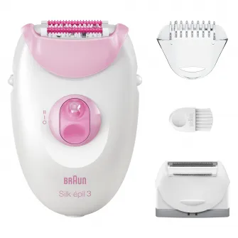 Epilator Braun Silk-Г©pil 3 3-031, MicroGrip, Smart Light, 20 de pensete, Cap de ras + Pieptene, 2 viteze, Roz