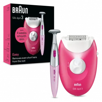 Epilator Braun Silk-Г©pil 3 3-202, MicroGrip, Smart Light, 20 de pensete, 2 viteze, Trimmer, Fucsia