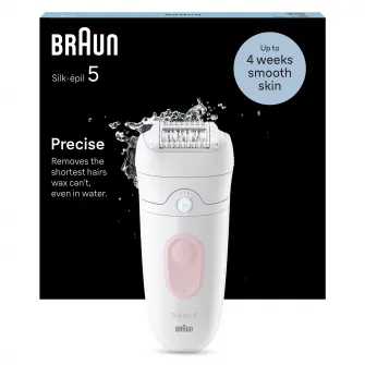 Epilator Braun Silk-Г©pil 5 5-500 Wet & Dry, MicroGrip, Smart Light, 28 de pensete, 2 viteze, Alb