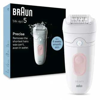 Epilator Braun Silk-Г©pil 5 5-500 Wet & Dry, MicroGrip, Smart Light, 28 de pensete, 2 viteze, Alb