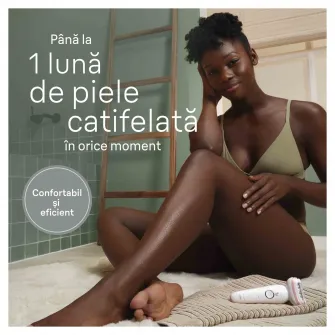 Epilator Braun Silk-Г©pil 9 9-000 Wet & Dry, MicroGrip, Smart Light, 2 viteze, 40 pensete, Geanta de voiaj, Alb/Roz