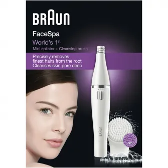 Epilator facial Braun SE810 Face, 10 prinderi, Perie curatare cu micro-oscilatii, Alb