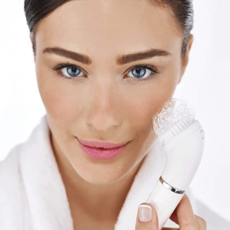 Epilator facial Braun SE810 Face, 10 prinderi, Perie curatare cu micro-oscilatii, Alb