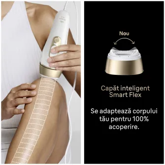Epilator IPL Braun Silk-expert PRO 5 PL5210 Senzor automat & continuu Skin pro 2.0, 400.000 impulsuri, 10 niveluri de intensitate, 125 de impulsuri pe minut, 2 Capete de epilat, Trusa de voiaj, Aparat de ras Venus, Alb/Auriu