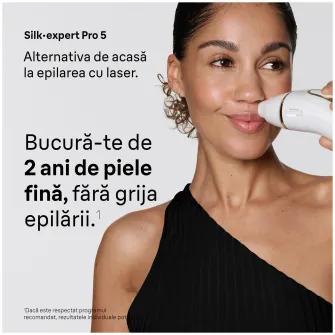 Epilator IPL Braun Silk-expert PRO 5 PL5221 Senzor automat & continuu Skin pro 2.0, 400.000 impulsuri, 10 niveluri de intensitate, 125 de impulsuri pe minut, 2 Capete de epilat, Trusa de voiaj, Aparat de ras Venus, Alb/Auriu