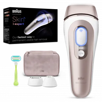Epilator IPL Braun Skin iExpert PRO 7 PL7253 Tehnologie Skin iExpert, Feedback in timp real, 400.000 impulsuri, 10 niveluri de intensitate, 125 de impulsuri pe minut, Cap de precizie, Cap lat, Trusa de voiaj, Roz