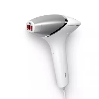 Epilator IPL Philips Lumea Seria 8000 BRI940/00, Senzor Smartskin, tehnologie SenseIQ, conectare la aplicatie, utilizare cu fir, 450.000 impusuri, accesoriu corp, Alb/Argintiu