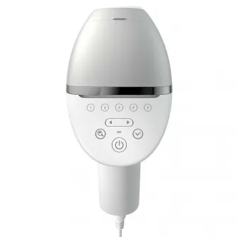 Epilator IPL Philips Lumea Seria 8000 BRI940/00, Senzor Smartskin, tehnologie SenseIQ, conectare la aplicatie, utilizare cu fir, 450.000 impusuri, accesoriu corp, Alb/Argintiu