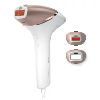 Epilator IPL Philips Lumea Seria 8000 BRI945/00, Senzor Smartskin, tehnologie SenseIQ, conectare la aplicatie, utilizare cu fir, 450.000 impusuri, accesoriu corp si fata, alb/rose gold
