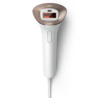 Epilator IPL Philips Lumea Seria 8000 BRI945/00, Senzor Smartskin, tehnologie SenseIQ, conectare la aplicatie, utilizare cu fir, 450.000 impusuri, accesoriu corp si fata, alb/rose gold