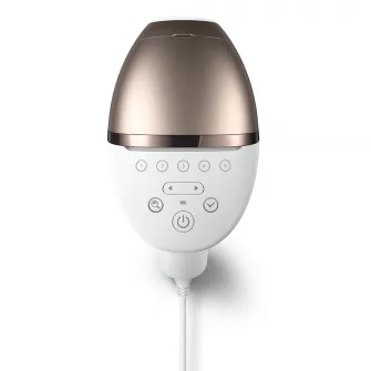 Epilator IPL Philips Lumea Seria 8000 BRI945/00, Senzor Smartskin, tehnologie SenseIQ, conectare la aplicatie, utilizare cu fir, 450.000 impusuri, accesoriu corp si fata, alb/rose gold