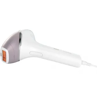 Epilator IPL Philips Lumea Seria 8000 BRI947/00, Senzor Smartskin, tehnologie SenseIQ, utilizare cu fir, 450.000 impusuri, accesoriu fata, corp, axila si inghinal, Alb/Roz