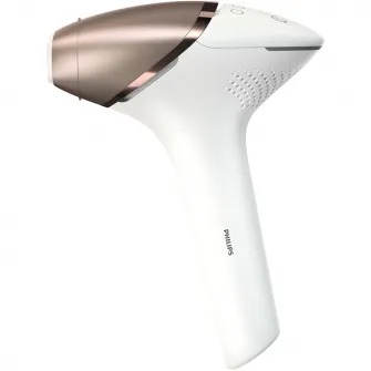 Epilator IPL Philips Lumea Seria 9900 BRI973/00, Senzor Smartskin, tehnologie SenseIQ, conectare la aplicatie cu functii Skin AI, utilizare cu sau fara fir, 450.000 impusuri, accesoriu fata, corp, precizie, Rose Gold/Alb