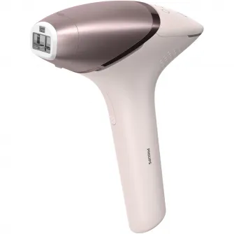 Epilator IPL Philips Lumea Seria 9900 BRI977/00, Senzor Smartskin, tehnologie SenseIQ, conectare la aplicatie cu functii Skin AI, utilizare cu sau fara fir, 450.000 impusuri, accesoriu fata, corp, axila si inghinal, Roz pudra