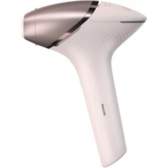Epilator IPL Philips Lumea Seria 9900 BRI977/00, Senzor Smartskin, tehnologie SenseIQ, conectare la aplicatie cu functii Skin AI, utilizare cu sau fara fir, 450.000 impusuri, accesoriu fata, corp, axila si inghinal, Roz pudra