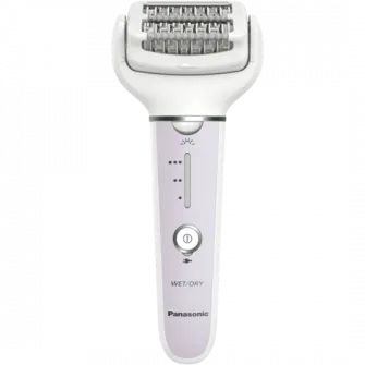 Epilator Panasonic ES-EY30-V503, Wet  Dry, Cordless, 2discuri  60 pensete, Senzor presiune, Discuri duble, Cap flexibil si pivotant la 90°, 3 viteze, Alb/Mov