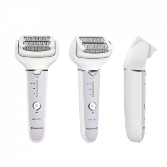 Epilator Panasonic ES-EY30-V503, Wet  Dry, Cordless, 2discuri  60 pensete, Senzor presiune, Discuri duble, Cap flexibil si pivotant la 90°, 3 viteze, Alb/Mov