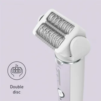 Epilator Panasonic ES-EY30-V503, Wet  Dry, Cordless, 2discuri  60 pensete, Senzor presiune, Discuri duble, Cap flexibil si pivotant la 90°, 3 viteze, Alb/Mov